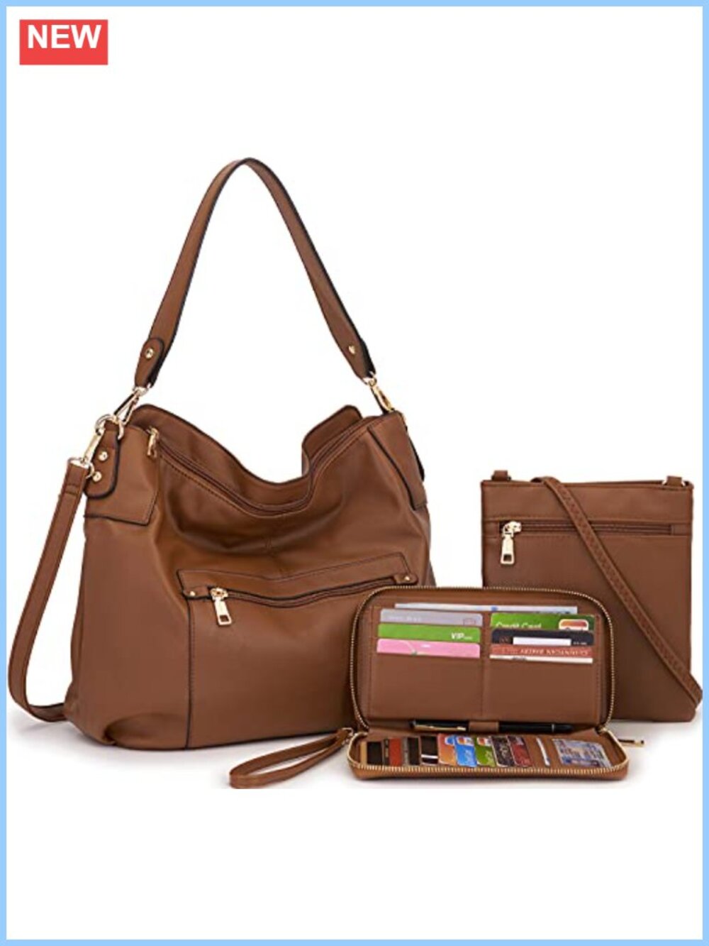 Women's 3-Piece Hobo Crossbody Bag Set with RFID Wallet